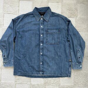 G STAR RAW Mens Jean Jacket Large Blue Button Denim Overshirt Streetwear $210